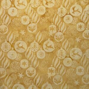 Jolly Jingles Yellow Christmas Ornament Reindeer Batik Cotton Fabric - 1/2 YD